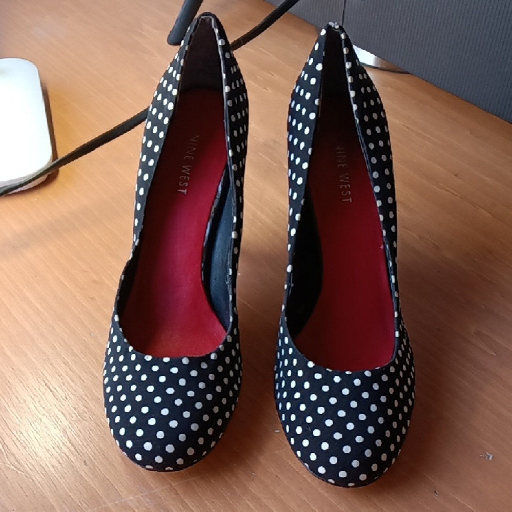 Nine West Black and White Polka Dot Heels